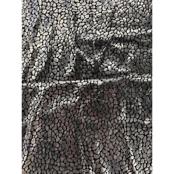 Vintage Silver & Black Floral Butterfly Patterned Scarf Or Wrap Elegant Accessor - Picture 2 of 5